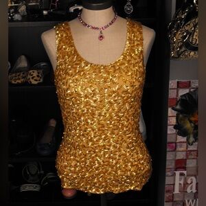 NWT Jane Blue Gold Sequin Tank Top